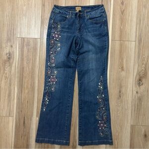Vintage Midnight Velvet Floral Embroidered Studded Jeans Women Size 6 Denim 90s